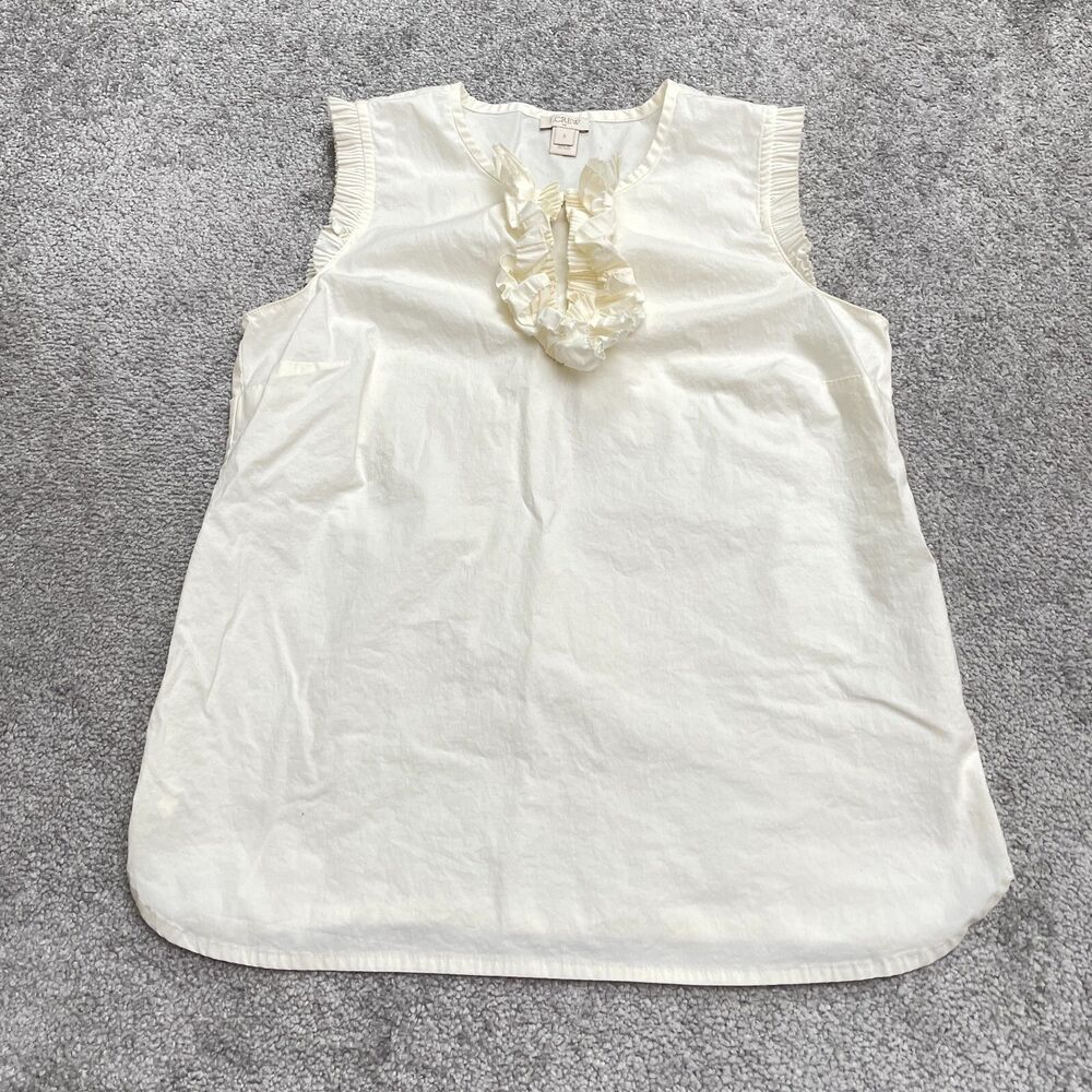 J.Crew Cotton Blend Ruffles Tank Blouse Womens 2 Ivory Keyhole Sleeveless Casual